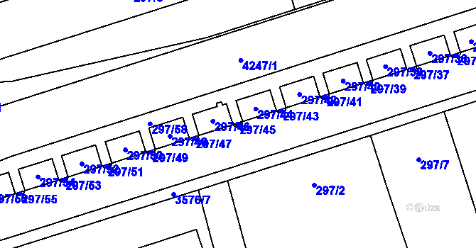 Parcela st. 297/45 v KÚ Moravská Ostrava, Katastrální mapa
