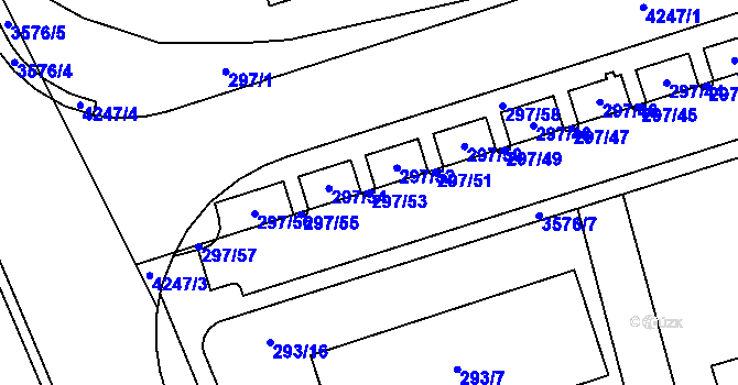 Parcela st. 297/53 v KÚ Moravská Ostrava, Katastrální mapa