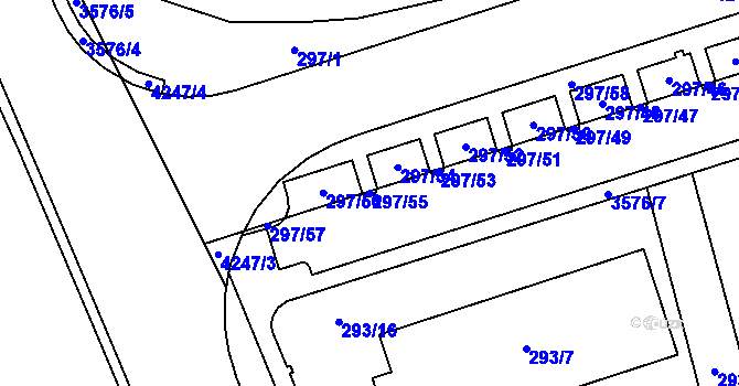 Parcela st. 297/55 v KÚ Moravská Ostrava, Katastrální mapa