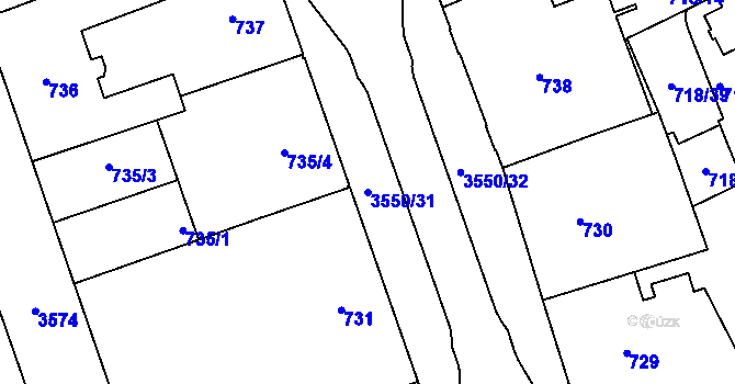Parcela st. 3550/31 v KÚ Moravská Ostrava, Katastrální mapa