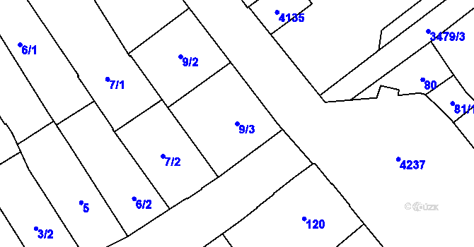 Parcela st. 9/3 v KÚ Moravská Ostrava, Katastrální mapa