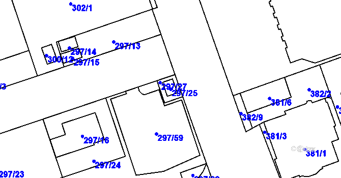 Parcela st. 297/25 v KÚ Moravská Ostrava, Katastrální mapa