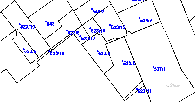 Parcela st. 523/9 v KÚ Moravská Ostrava, Katastrální mapa