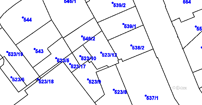 Parcela st. 523/12 v KÚ Moravská Ostrava, Katastrální mapa