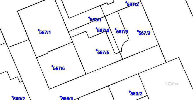 Parcela st. 567/5 v KÚ Moravská Ostrava, Katastrální mapa