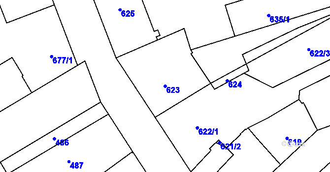 Parcela st. 623 v KÚ Moravská Ostrava, Katastrální mapa