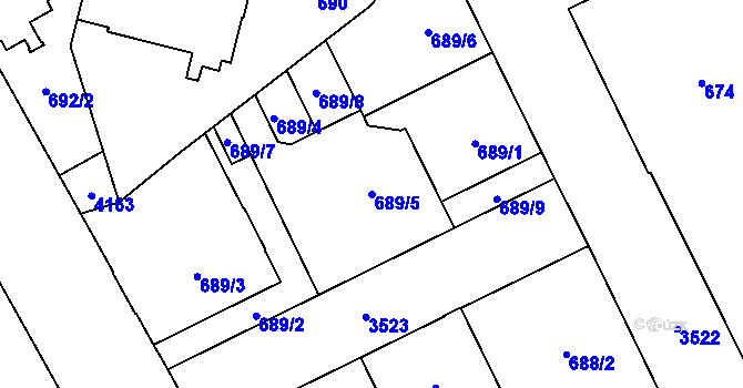 Parcela st. 689/5 v KÚ Moravská Ostrava, Katastrální mapa