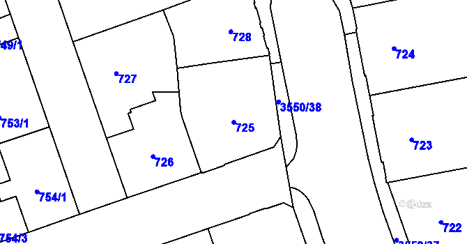 Parcela st. 725 v KÚ Moravská Ostrava, Katastrální mapa