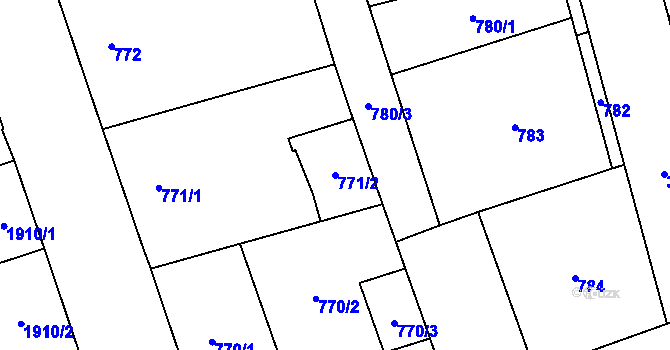 Parcela st. 771/2 v KÚ Moravská Ostrava, Katastrální mapa
