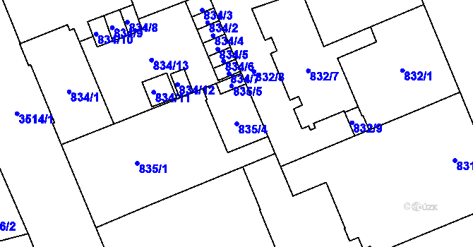 Parcela st. 835/4 v KÚ Moravská Ostrava, Katastrální mapa