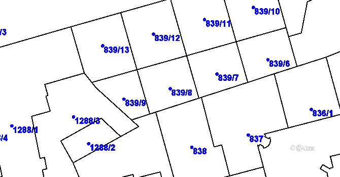 Parcela st. 839/8 v KÚ Moravská Ostrava, Katastrální mapa