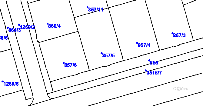 Parcela st. 857/5 v KÚ Moravská Ostrava, Katastrální mapa