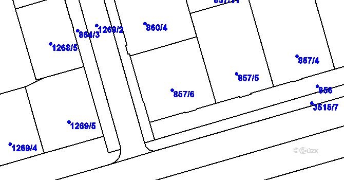 Parcela st. 857/6 v KÚ Moravská Ostrava, Katastrální mapa