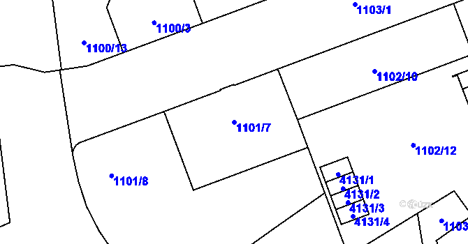 Parcela st. 1101/7 v KÚ Moravská Ostrava, Katastrální mapa