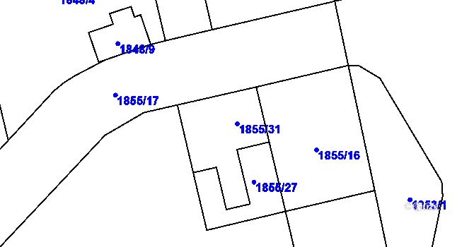 Parcela st. 1855/31 v KÚ Moravská Ostrava, Katastrální mapa