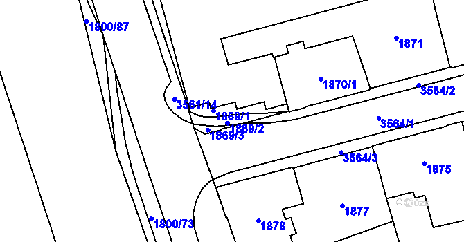 Parcela st. 1869 v KÚ Moravská Ostrava, Katastrální mapa