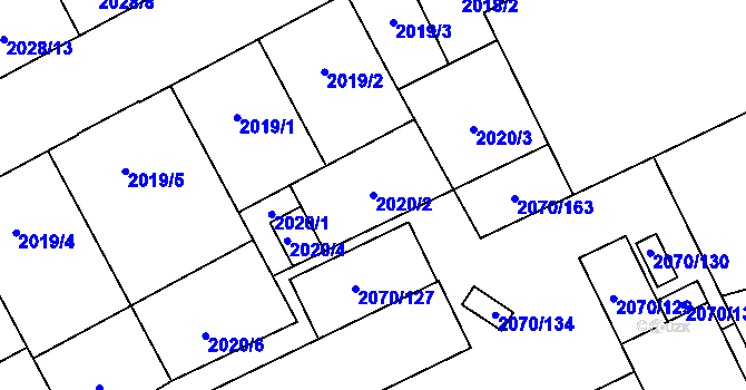 Parcela st. 2020/2 v KÚ Moravská Ostrava, Katastrální mapa