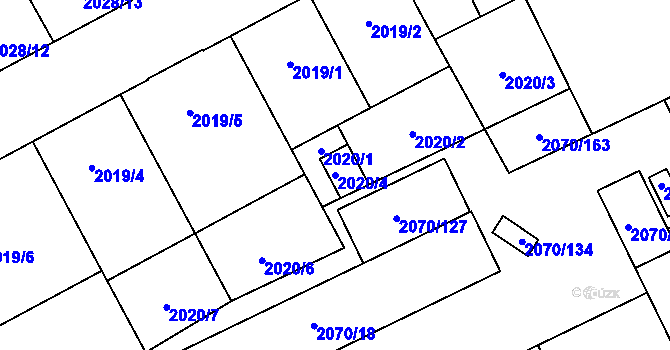 Parcela st. 2020/4 v KÚ Moravská Ostrava, Katastrální mapa