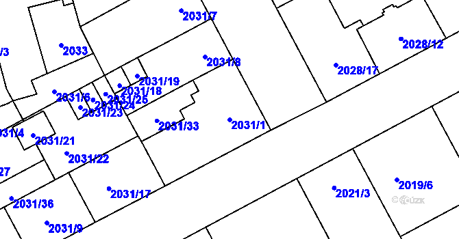 Parcela st. 2031/1 v KÚ Moravská Ostrava, Katastrální mapa