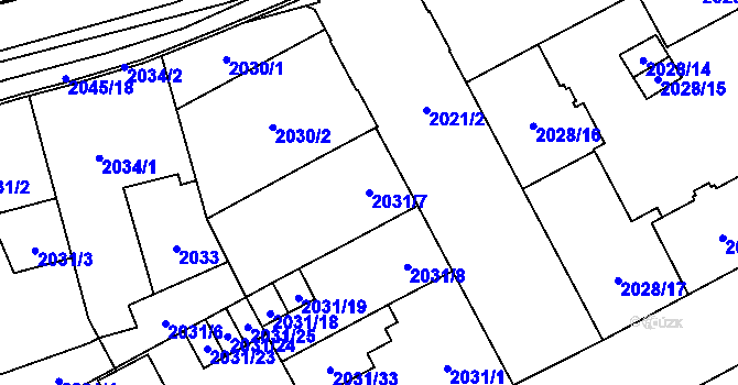 Parcela st. 2031/7 v KÚ Moravská Ostrava, Katastrální mapa