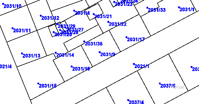 Parcela st. 2031/9 v KÚ Moravská Ostrava, Katastrální mapa