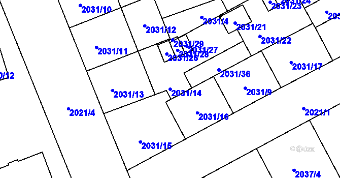 Parcela st. 2031/14 v KÚ Moravská Ostrava, Katastrální mapa