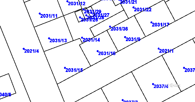 Parcela st. 2031/16 v KÚ Moravská Ostrava, Katastrální mapa