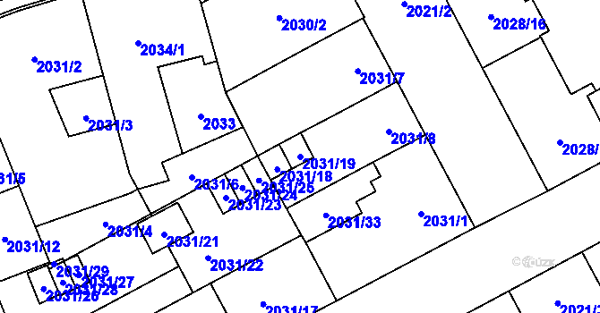 Parcela st. 2031/19 v KÚ Moravská Ostrava, Katastrální mapa