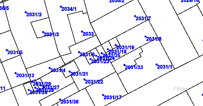 Parcela st. 2031/25 v KÚ Moravská Ostrava, Katastrální mapa
