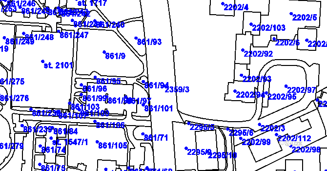 Parcela st. 2359/3 v KÚ Moravská Ostrava, Katastrální mapa