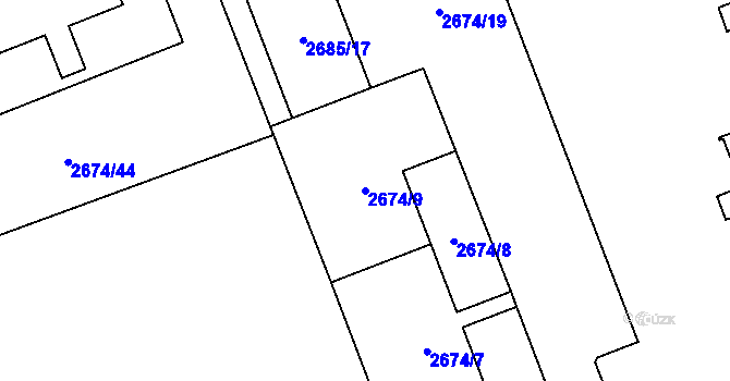 Parcela st. 2674/9 v KÚ Moravská Ostrava, Katastrální mapa