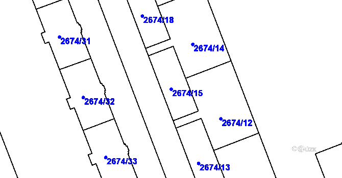 Parcela st. 2674/15 v KÚ Moravská Ostrava, Katastrální mapa