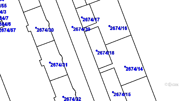 Parcela st. 2674/18 v KÚ Moravská Ostrava, Katastrální mapa