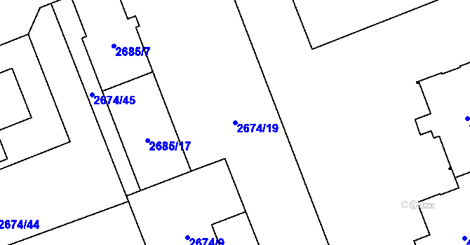 Parcela st. 2674/19 v KÚ Moravská Ostrava, Katastrální mapa
