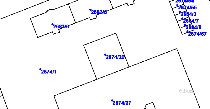 Parcela st. 2674/20 v KÚ Moravská Ostrava, Katastrální mapa