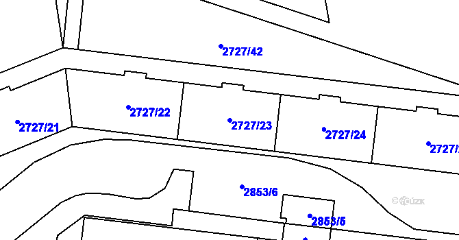 Parcela st. 2727/23 v KÚ Moravská Ostrava, Katastrální mapa