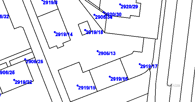Parcela st. 2906/13 v KÚ Moravská Ostrava, Katastrální mapa