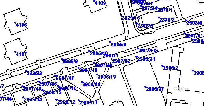 Parcela st. 2907/1 v KÚ Moravská Ostrava, Katastrální mapa
