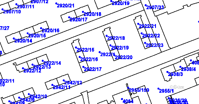Parcela st. 2922/1 v KÚ Moravská Ostrava, Katastrální mapa