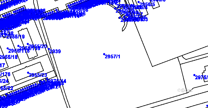 Parcela st. 2957/1 v KÚ Moravská Ostrava, Katastrální mapa