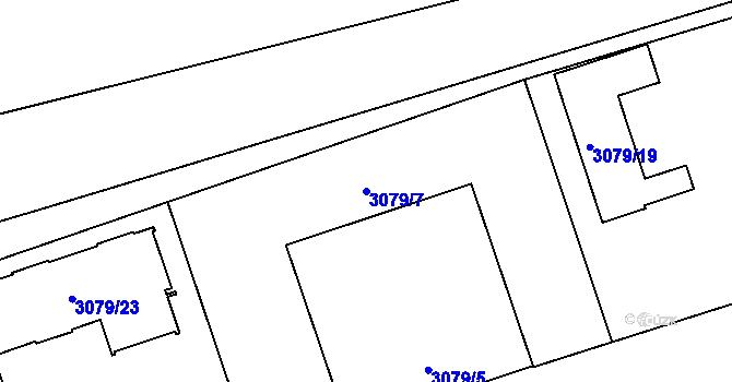 Parcela st. 3079/7 v KÚ Moravská Ostrava, Katastrální mapa