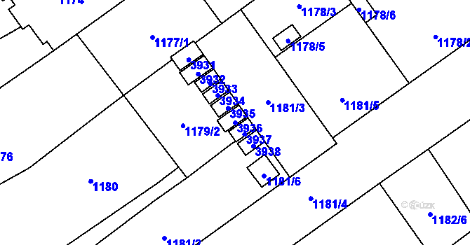 Parcela st. 3936 v KÚ Moravská Ostrava, Katastrální mapa