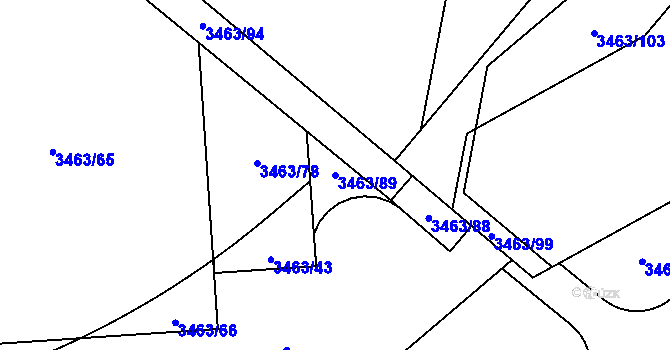 Parcela st. 3463/89 v KÚ Moravská Ostrava, Katastrální mapa