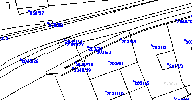 Parcela st. 2035/3 v KÚ Moravská Ostrava, Katastrální mapa