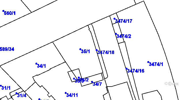 Parcela st. 3474/18 v KÚ Moravská Ostrava, Katastrální mapa