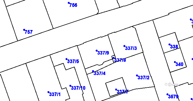 Parcela st. 337/9 v KÚ Moravská Ostrava, Katastrální mapa