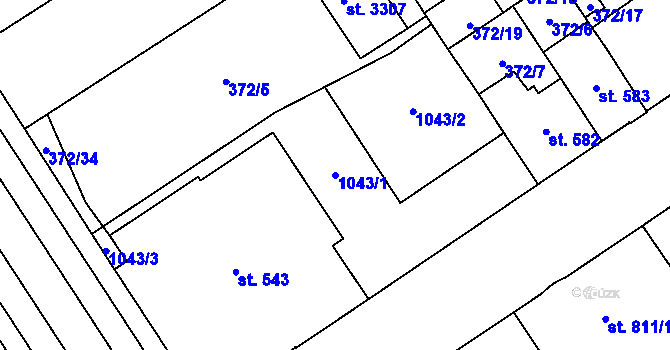 Parcela st. 1043/1 v KÚ Přívoz, Katastrální mapa