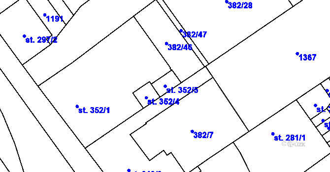 Parcela st. 352/5 v KÚ Přívoz, Katastrální mapa