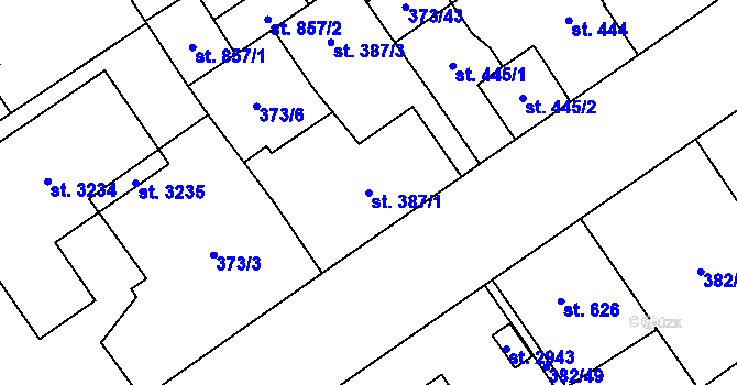 Parcela st. 387/1 v KÚ Přívoz, Katastrální mapa