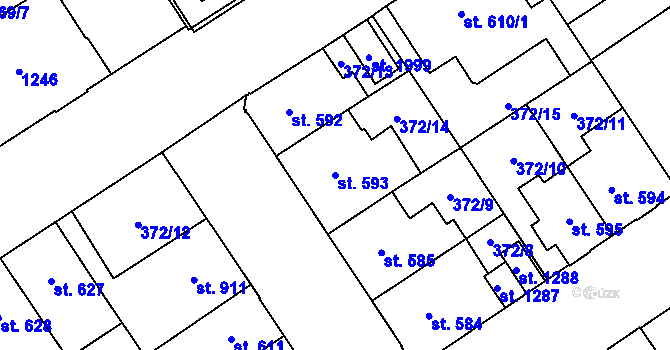 Parcela st. 593 v KÚ Přívoz, Katastrální mapa